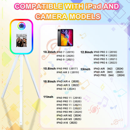 Cabina de fotos portátil para iPad de 10.2", 11" y 12.9". Control por app. Carcasa con soporte compatible con iPad. Carcasa para selfies con cámara DSLR y luz de anillo para fiestas de cumpleaños.