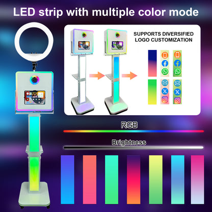 3 in 1 Portable Photo Booth Machine for Ipad 10.2" 10.9" 11" 12.9'' PhotoBooth Stand Shell Provide Cyratok Software RGB Ring Light Music Sync Aluminum Alloy Selfie Photo Booth for Parties Weddings Events