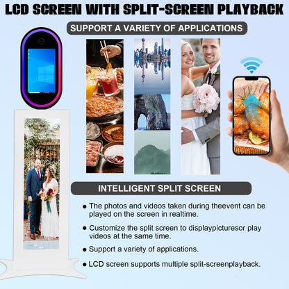 Cabina de fotos con espejo mágico de 15,6 pulgadas con luz RGB, máquina de fotomatón DSLR, pantalla táctil portátil para selfies con estuche de transporte para bodas, fiestas y eventos.