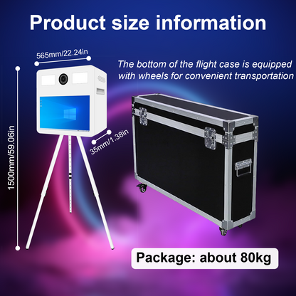 Cabina de fotos con espejo mágico, estuche de transporte y luz de relleno cuadrada. Máquina de fotomatón con espejo móvil de 65 pulgadas y pantalla táctil de 32 y 43 pulgadas para eventos, fiestas, bodas y alquiler.
