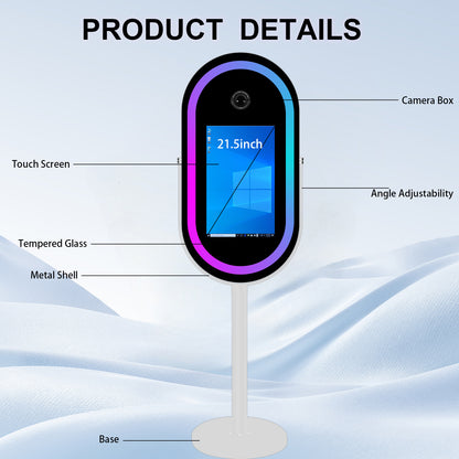 Elliptical Mirror Photo Booth Selfie LED Frame Portable 21.5in Touch Screen Magic Mirror Booth Machine for Party Events Wedding with RGB Light