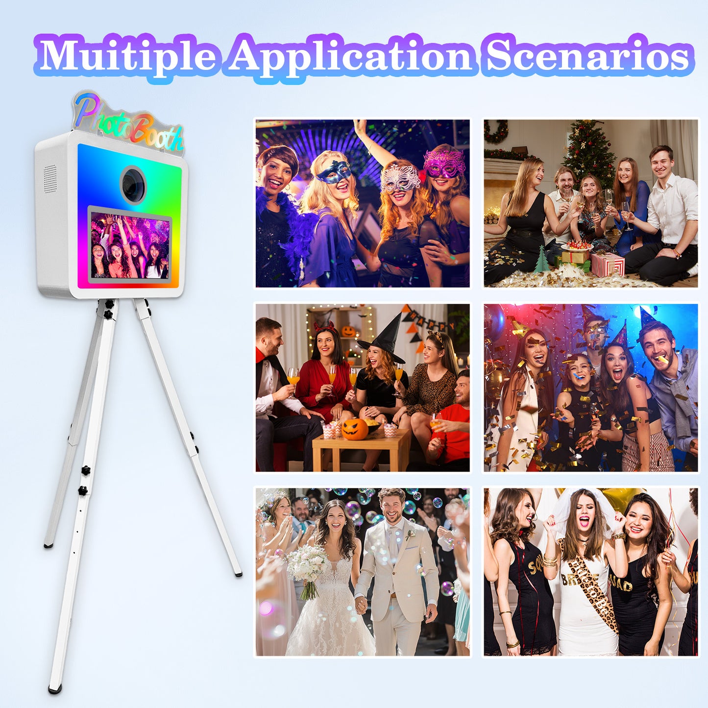 Cabina de fotos con espejo mágico, estuche de transporte y luz de relleno cuadrada. Máquina de fotomatón con espejo móvil de 65 pulgadas y pantalla táctil de 32 y 43 pulgadas para eventos, fiestas, bodas y alquiler.