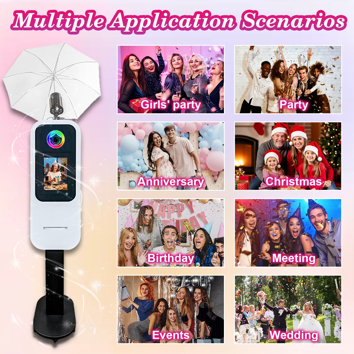Cabina de fotos portátil para iPad de 10.2", 11" y 12.9". Control por app. Carcasa con soporte compatible con iPad. Carcasa para selfies con cámara DSLR y luz de anillo para fiestas de cumpleaños.