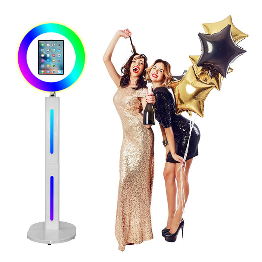 Portable Photo Booth Photobooth Machine I pad 10.2" 10.9" 11" 12.9'' Photo Booth Stand Shell Provide Cyratok Software RGB Ring Light,Music Sync Aluminum Alloy Selfie Photo Booth for Parties Wedding