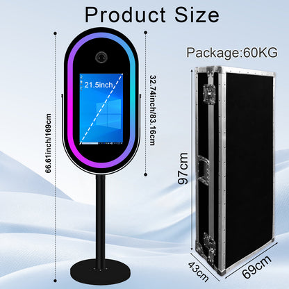 Elliptical Mirror Photo Booth Selfie LED Frame Portable 21.5in Touch Screen Magic Mirror Booth Machine for Party Events Wedding with RGB Light