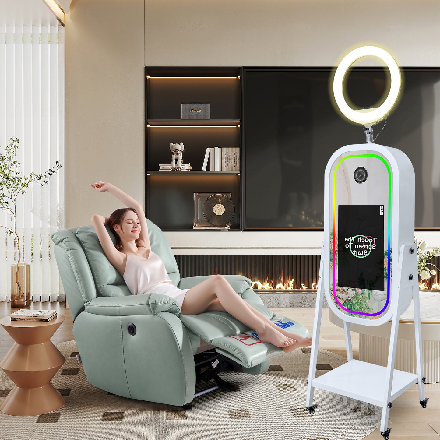 Magic Mirror Photo Booth Machine wiht 21.5" Touch Screen Mirror Photo Booth Selfie Photobooth Machine RGB Light for Event Rental Wedding Party