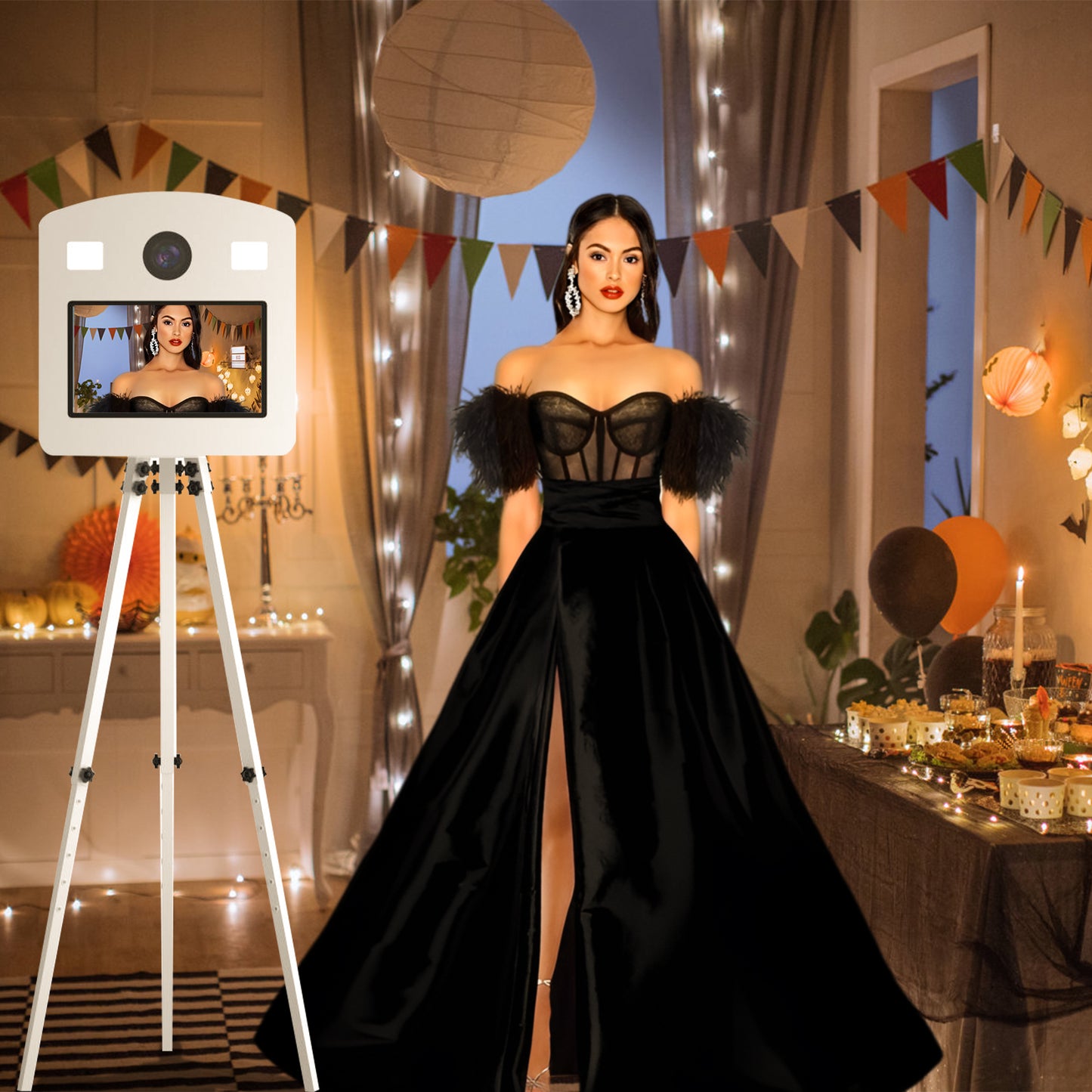 Cabina de fotos con espejo mágico, estuche de transporte y luz de relleno cuadrada. Máquina de fotomatón con espejo móvil de 65 pulgadas y pantalla táctil de 32 y 43 pulgadas para eventos, fiestas, bodas y alquiler.