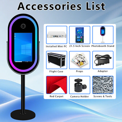 Elliptical Mirror Photo Booth Selfie LED Frame Portable 21.5in Touch Screen Magic Mirror Booth Machine for Party Events Wedding with RGB Light