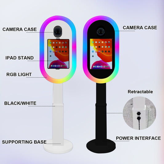Photo Booth for iPad 10.2" 10.9" 11" 12.9" and for Camera Remote Control Flight Case 2-in-1 Portable Selfie Photobooth Stand for Party Rental Events