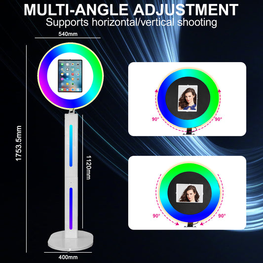 Portable Photo Booth Photobooth Machine I pad 10.2" 10.9" 11" 12.9'' Photo Booth Stand Shell Provide Cyratok Software RGB Ring Light,Music Sync Aluminum Alloy Selfie Photo Booth for Parties Wedding