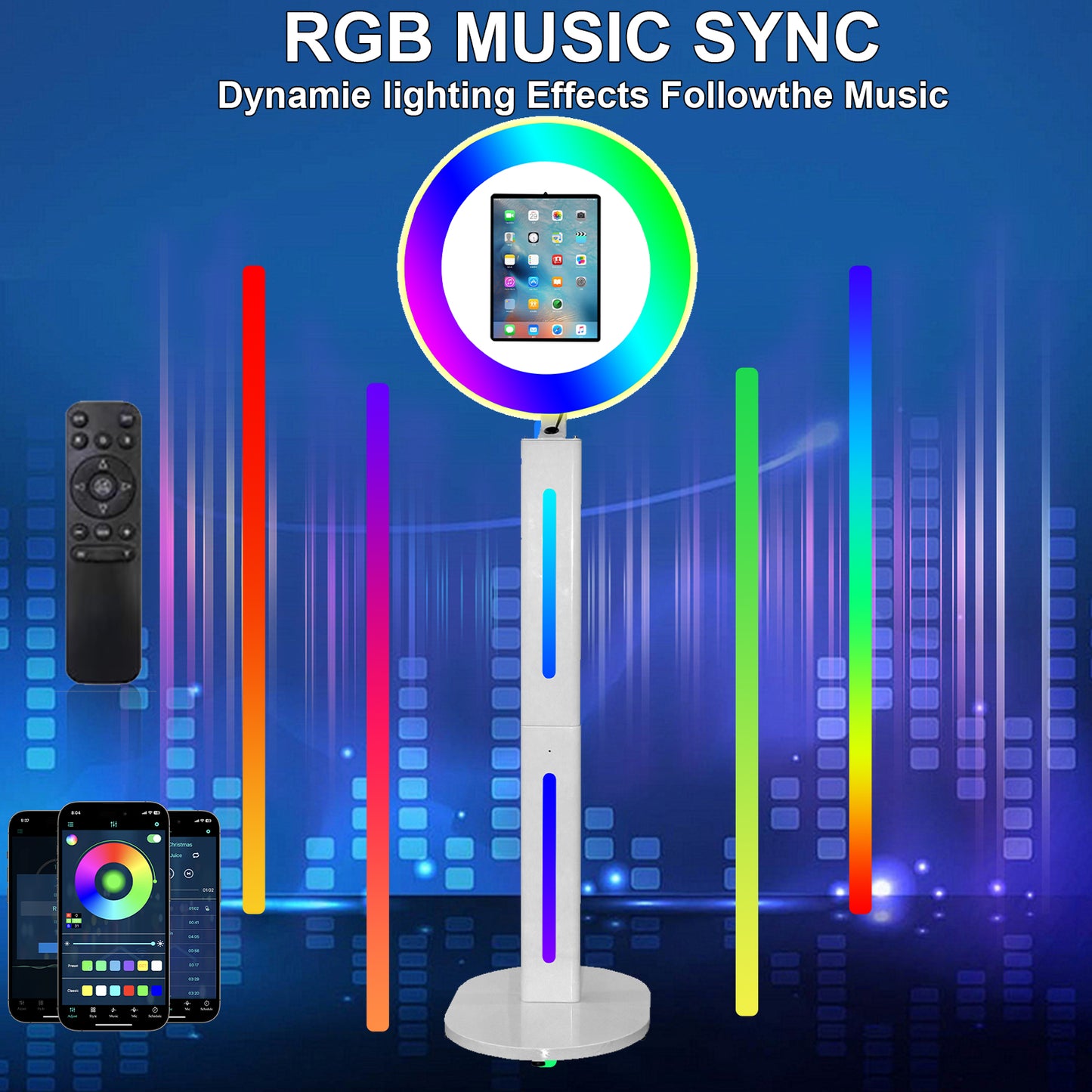 Portable Photo Booth Photobooth Machine I pad 10.2" 10.9" 11" 12.9'' Photo Booth Stand Shell Provide Cyratok Software RGB Ring Light,Music Sync Aluminum Alloy Selfie Photo Booth for Parties Wedding