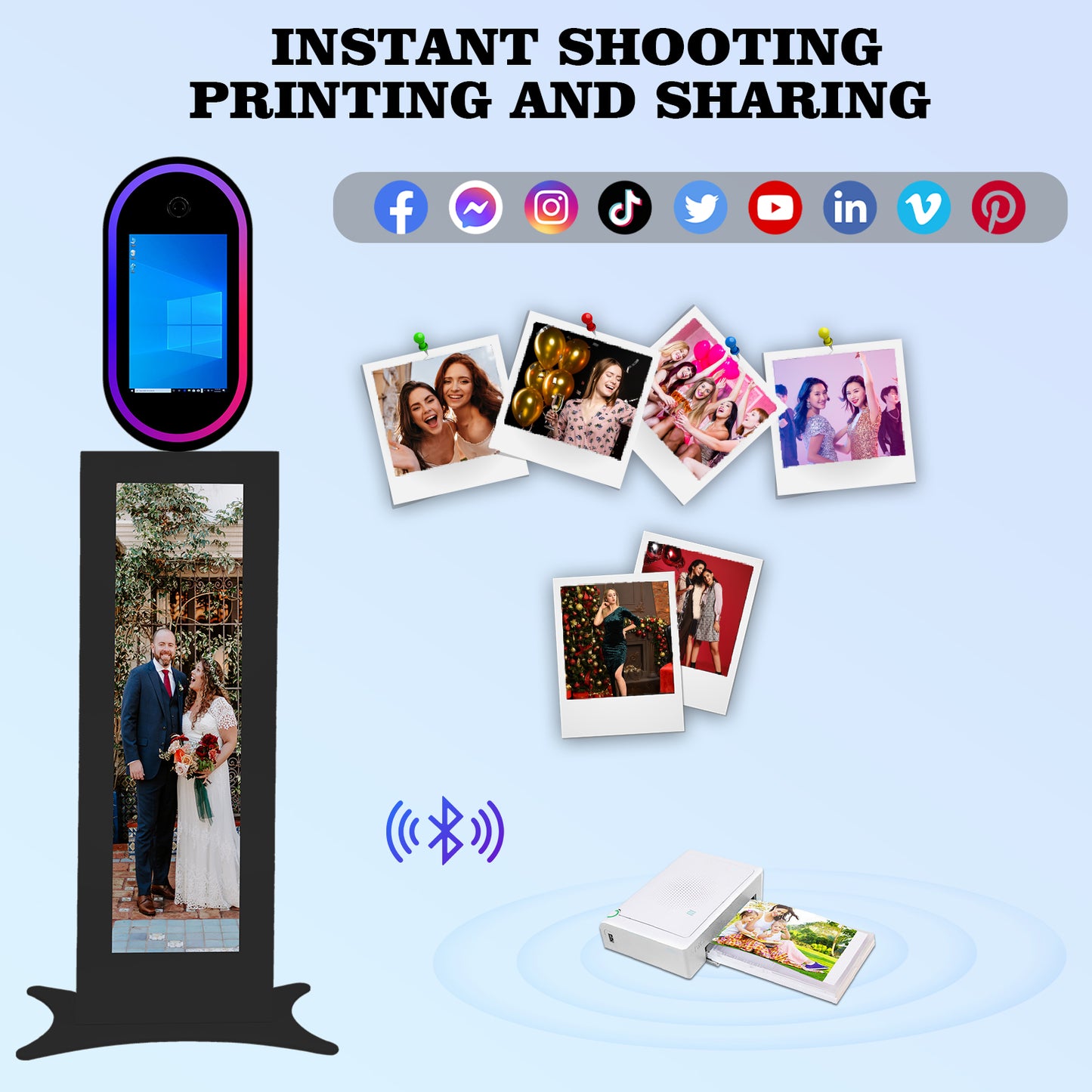 Cabina de fotos con espejo mágico de 15,6 pulgadas con luz RGB, máquina de fotomatón DSLR, pantalla táctil portátil para selfies con estuche de transporte para bodas, fiestas y eventos.