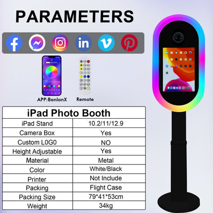 Photo Booth for iPad 10.2" 10.9" 11" 12.9" and for Camera Remote Control Flight Case 2-in-1 Portable Selfie Photobooth Stand for Party Rental Events