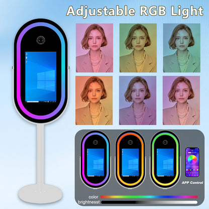 Elliptical Mirror Photo Booth Selfie LED Frame Portable 21.5in Touch Screen Magic Mirror Booth Machine for Party Events Wedding with RGB Light