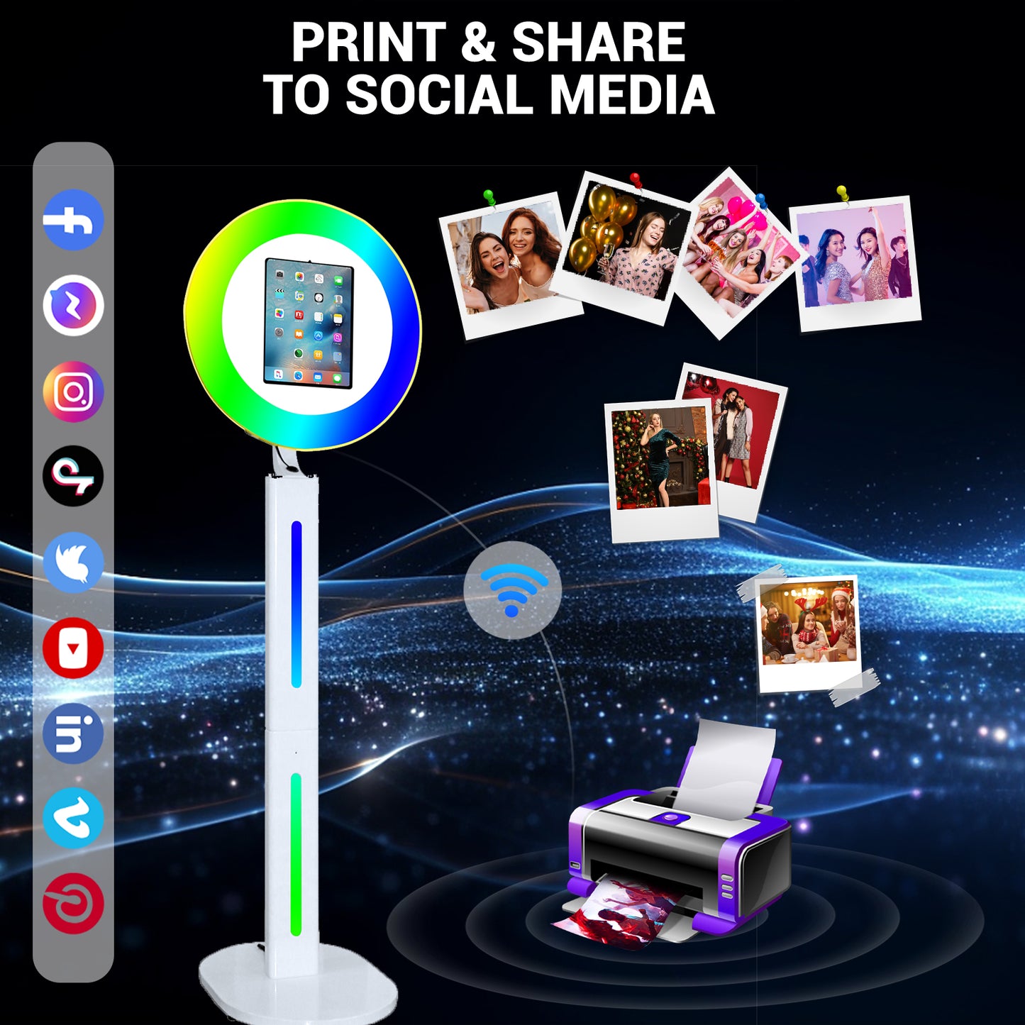 Portable Photo Booth Photobooth Machine I pad 10.2" 10.9" 11" 12.9'' Photo Booth Stand Shell Provide Cyratok Software RGB Ring Light,Music Sync Aluminum Alloy Selfie Photo Booth for Parties Wedding