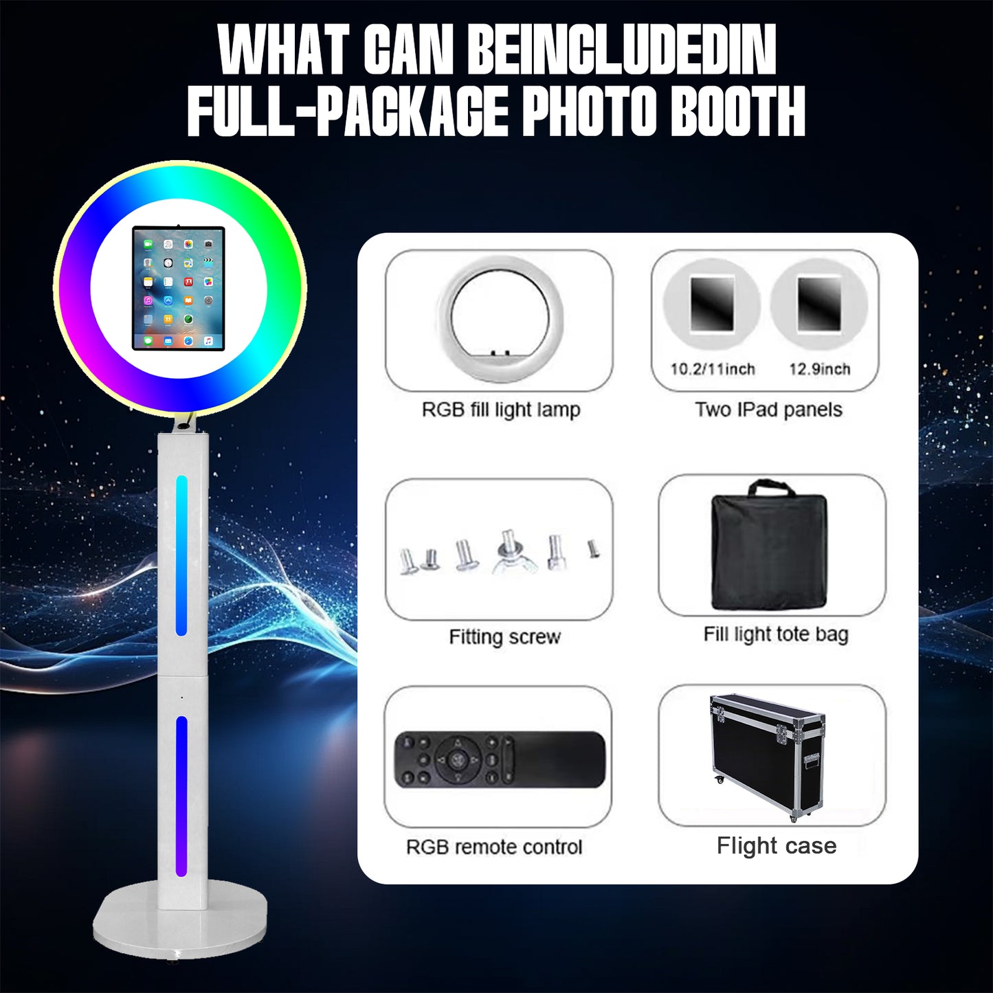 Portable Photo Booth Photobooth Machine I pad 10.2" 10.9" 11" 12.9'' Photo Booth Stand Shell Provide Cyratok Software RGB Ring Light,Music Sync Aluminum Alloy Selfie Photo Booth for Parties Wedding