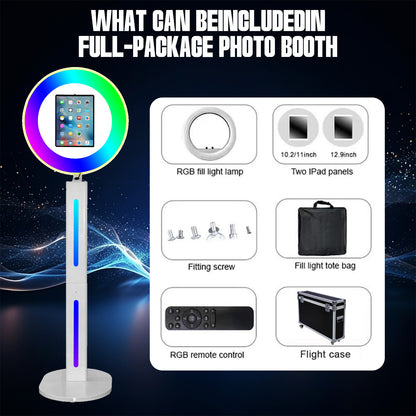 Portable Photo Booth Photobooth Machine I pad 10.2" 10.9" 11" 12.9'' Photo Booth Stand Shell Provide Cyratok Software RGB Ring Light,Music Sync Aluminum Alloy Selfie Photo Booth for Parties Wedding