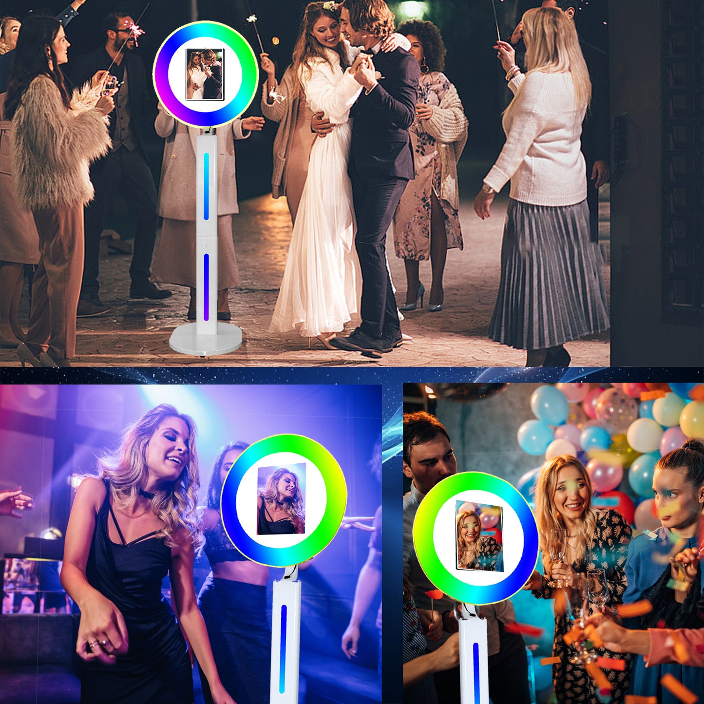 Portable Photo Booth Photobooth Machine I pad 10.2" 10.9" 11" 12.9'' Photo Booth Stand Shell Provide Cyratok Software RGB Ring Light,Music Sync Aluminum Alloy Selfie Photo Booth for Parties Wedding
