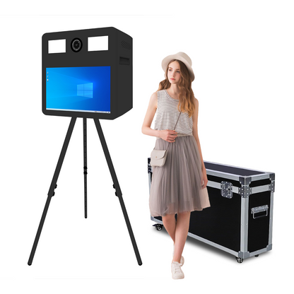 Cabina de fotos con espejo mágico, estuche de transporte y luz de relleno cuadrada. Máquina de fotomatón con espejo móvil de 65 pulgadas y pantalla táctil de 32 y 43 pulgadas para eventos, fiestas, bodas y alquiler.