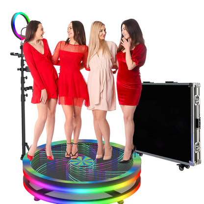 Glass 360 Photo Booth Machine for Parties with Flight Case Free Logo Customization Software APP Remote Automatic 360 Spin Camera Booth for 4-5 People