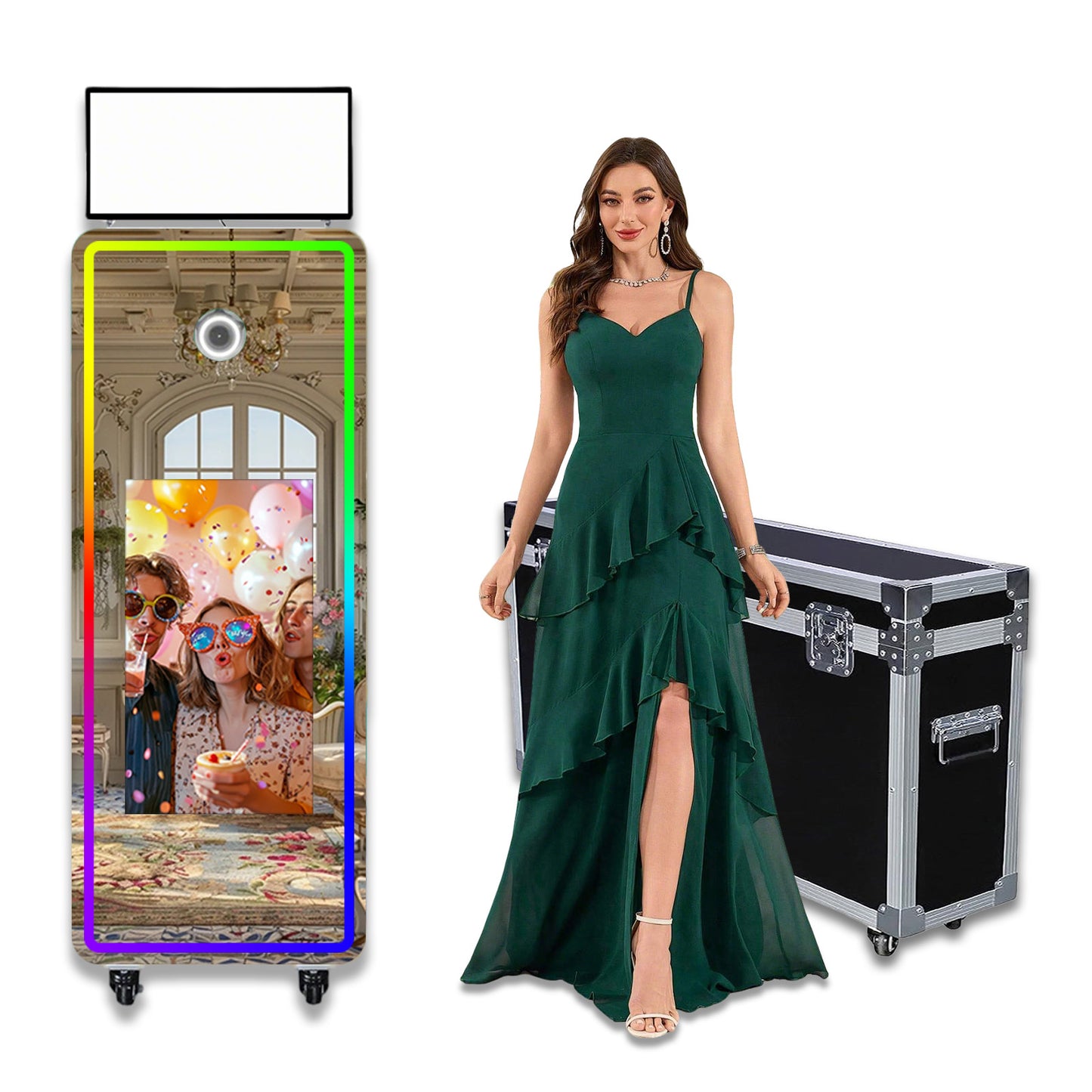Cabina de Fotos Espejo Mágico 65'' Cabina de Fotos con Espejo Pantalla Táctil Interactiva de 32/43'' Mini PC Integrado con Impresión Instantánea y Compartir para Eventos, Fiestas, Bodas y Alquiler