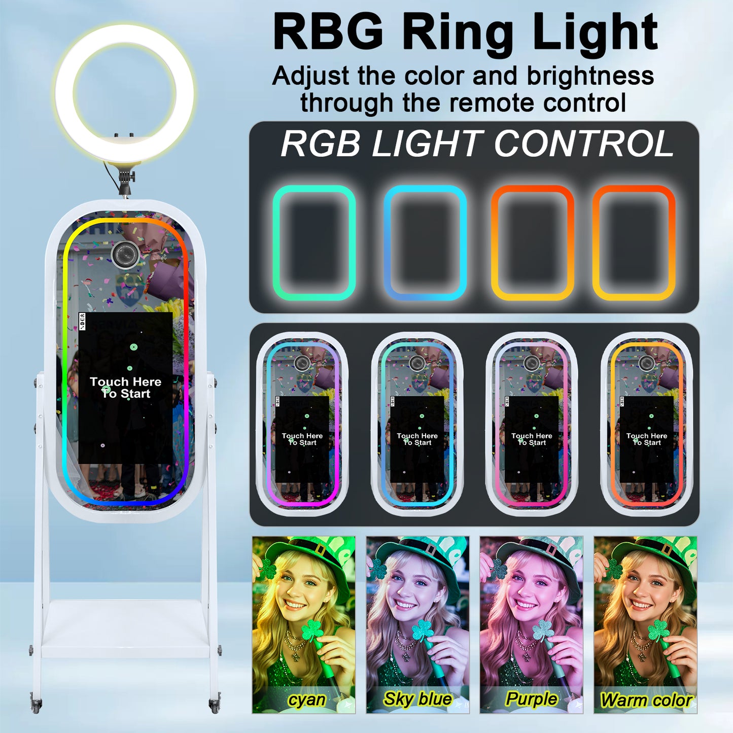 Magic Mirror Photo Booth Machine wiht 21.5" Touch Screen Mirror Photo Booth Selfie Photobooth Machine RGB Light for Event Rental Wedding Party
