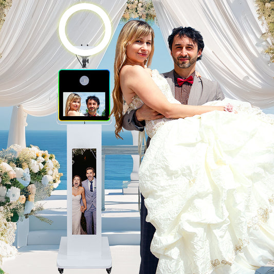 LCD Camera Photo Booth with 15.6" Mirror Touch Screen APP Control Mirror Photo Booth Selfie Station Shell Stand DIY Photobooth Machine with RGB Light