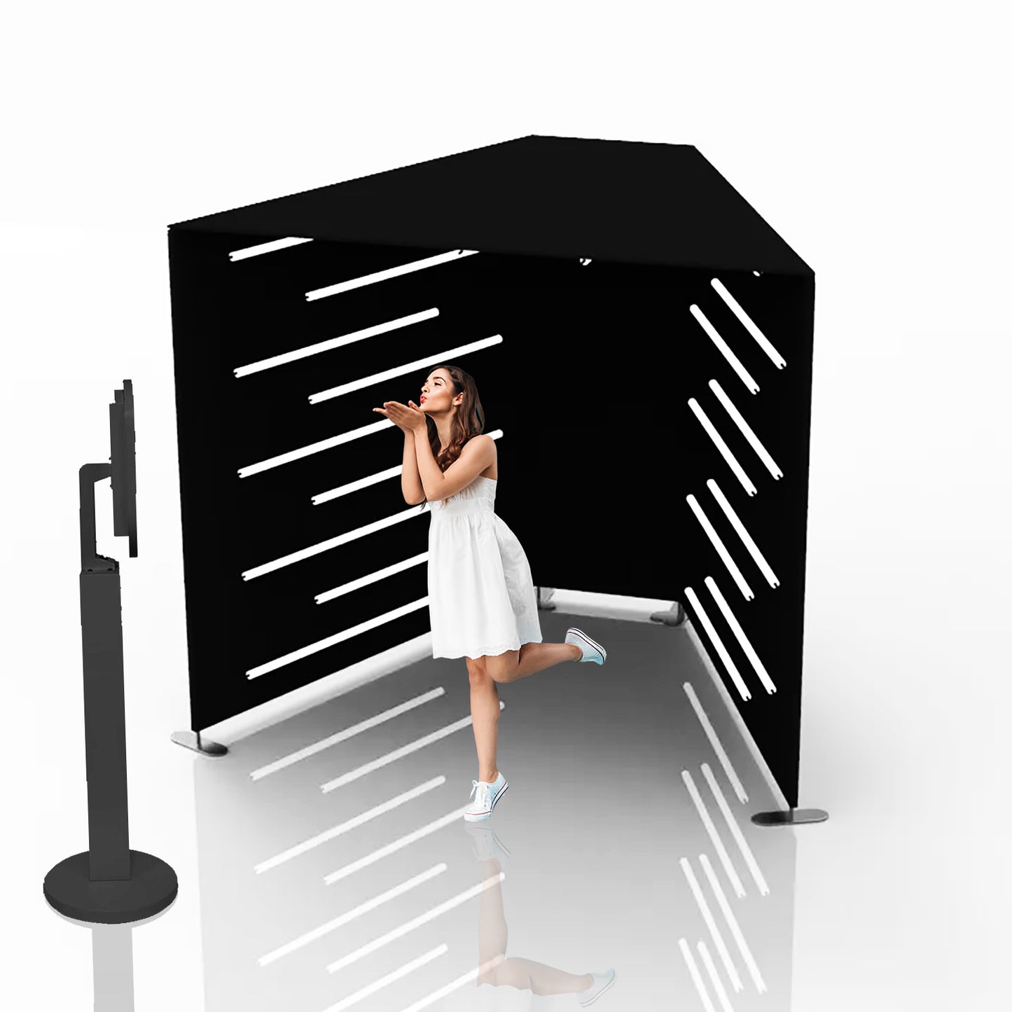 Photobooth Backdrop Photo Booth Enclosure Wall Backdrops Customized Logo 8FT Video Selfie Rotating Background with 23 PCS LED Light Stand for Rental Wedding Party