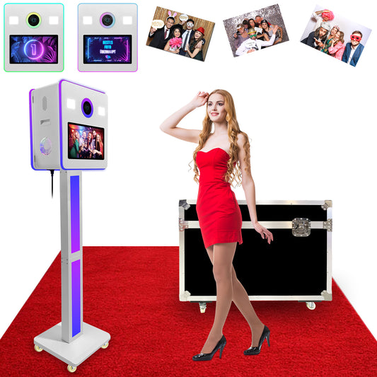 Cabina de fotos con espejo, impresora y cámara DSLR, pantalla táctil de 15,6 pulgadas, portátil, para selfies, luces RGB, ideal para bodas, fiestas, eventos, alquileres navideños.