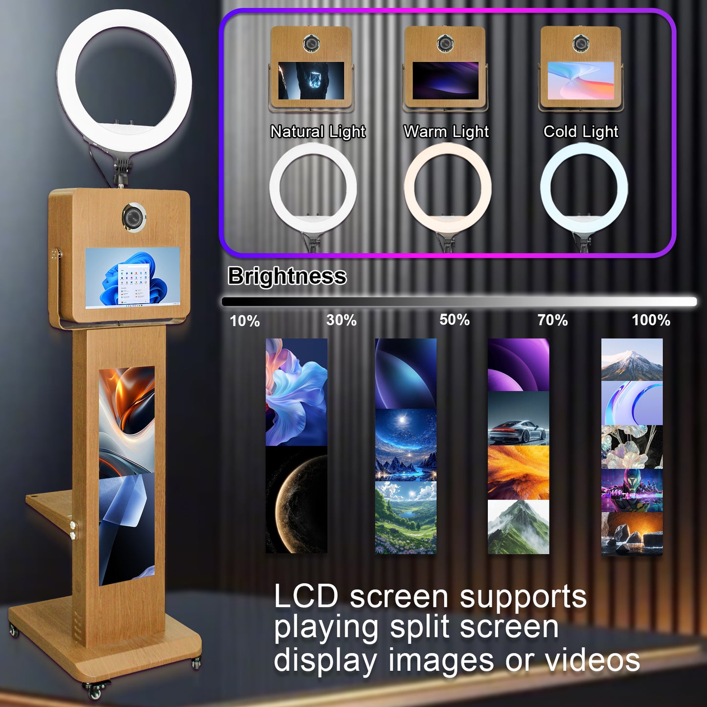 15.6" Mirror Touch Screen Photo Booth Machine 29 Inch LCD Split Screen Photo Booth Selfie Station Shell Stand Photobooth Machine for Events