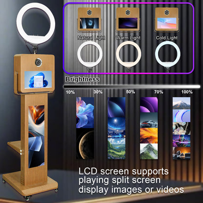 15.6" Mirror Touch Screen Photo Booth Machine 29 Inch LCD Split Screen Photo Booth Selfie Station Shell Stand Photobooth Machine for Events