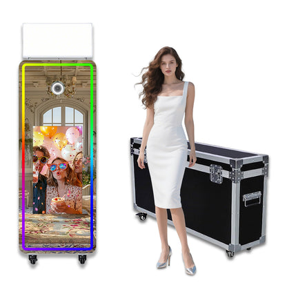 Cabina de Fotos Espejo Mágico 65'' Cabina de Fotos con Espejo Pantalla Táctil Interactiva de 32/43'' Mini PC Integrado con Impresión Instantánea y Compartir para Eventos, Fiestas, Bodas y Alquiler