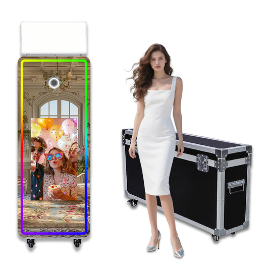 Cabina de Fotos Espejo Mágico 65'' Cabina de Fotos con Espejo Pantalla Táctil Interactiva de 32/43'' Mini PC Integrado con Impresión Instantánea y Compartir para Eventos, Fiestas, Bodas y Alquiler