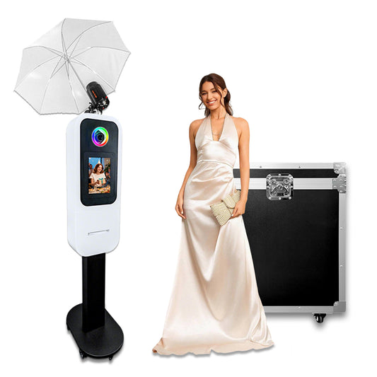 Cabina de fotos portátil para iPad de 10.2", 11" y 12.9". Control por app. Carcasa con soporte compatible con iPad. Carcasa para selfies con cámara DSLR y luz de anillo para fiestas de cumpleaños.