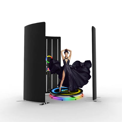360 Photobooth Backdrop Photo Booth Enclosure Wall 3FT Backdrops Customized Logo Video Selfie Rotating Background with 24 PCS LED Light Screen Stand for Rental Wedding Party
