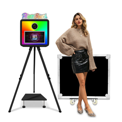 Cabina de fotos con espejo mágico, estuche de transporte y luz de relleno cuadrada. Máquina de fotomatón con espejo móvil de 65 pulgadas y pantalla táctil de 32 y 43 pulgadas para eventos, fiestas, bodas y alquiler.