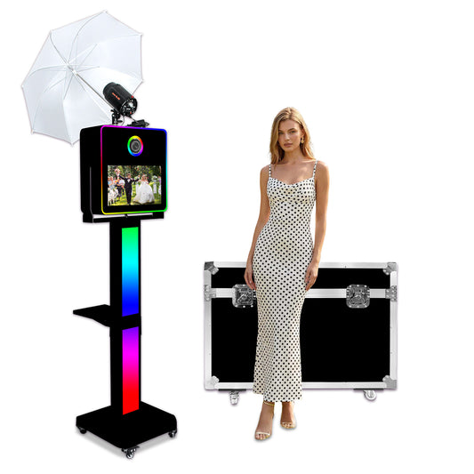 Cabina de fotos con espejo, impresora y cámara DSLR, pantalla táctil de 15,6 pulgadas, portátil, para selfies, luces RGB, ideal para bodas, fiestas, eventos, alquileres navideños.