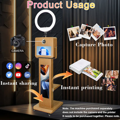 15.6" Mirror Touch Screen Photo Booth Machine 29 Inch LCD Split Screen Photo Booth Selfie Station Shell Stand Photobooth Machine for Events