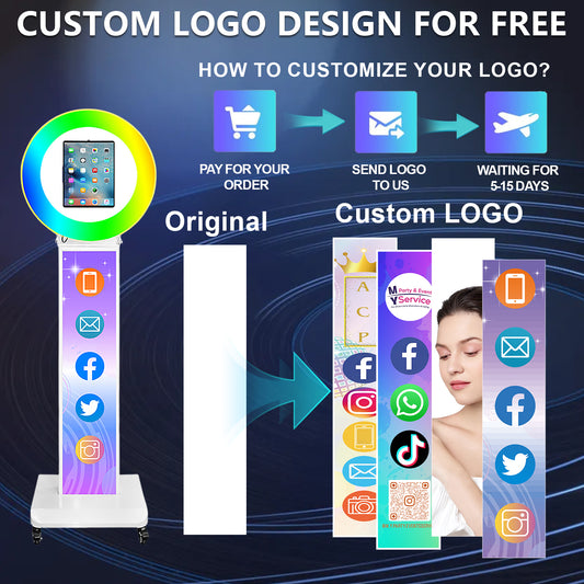Portable Photo Booth Customized Logo with Light Ring for I Pad 10.2in 10.9in 11in 12.9in, Selfie Photobooth Stand Shell Machine with Software Remote Control Flight Case Music Sync for Christmas
