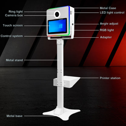 Magic Mirror Photo Booth 15.6in for Party Rental Wedding,Selfie Camera Mirror Photo Booth Built-in Mini PC RGB Light App Remote Control Portable Flight Case