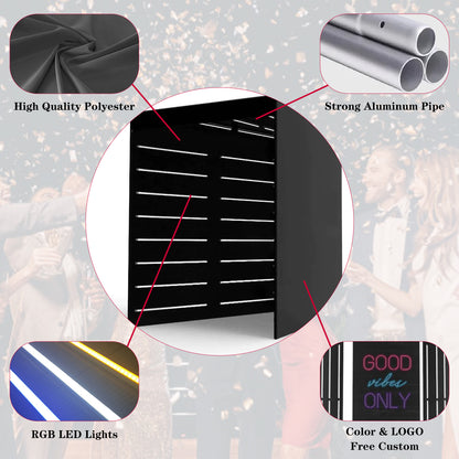 Photobooth Backdrop Photo Booth Enclosure Wall Backdrops Customized Logo 8FT Video Selfie Rotating Background with 23 PCS LED Light Stand for Rental Wedding Party