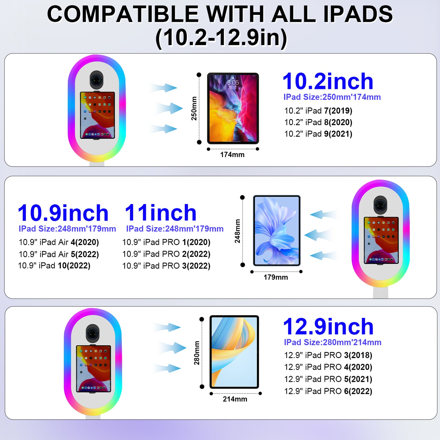 Photo Booth for iPad 10.2" 10.9" 11" 12.9" and for Camera Remote Control Flight Case 2-in-1 Portable Selfie Photobooth Stand for Party Rental Events