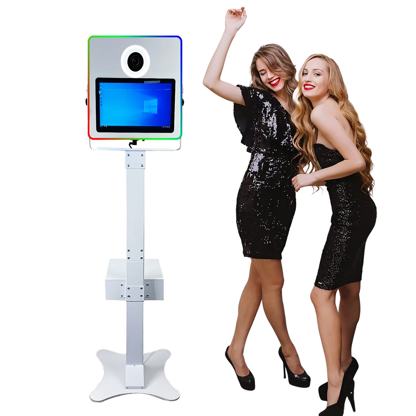 Magic Mirror Photo Booth 15.6in for Party Rental Wedding,Selfie Camera Mirror Photo Booth Built-in Mini PC RGB Light App Remote Control Portable Flight Case