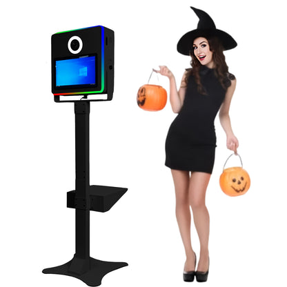 Magic Mirror Photo Booth 15.6in for Party Rental Wedding,Selfie Camera Mirror Photo Booth Built-in Mini PC RGB Light App Remote Control Portable Flight Case