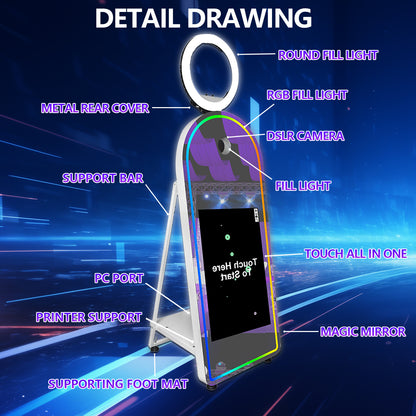Portable 32/43 Inch Touch Screen Magic Mirror Booth Machine Flight Case Packing Mirror Photo Booth Selfie 65 Inch Photobooth for Weddings Parties Events