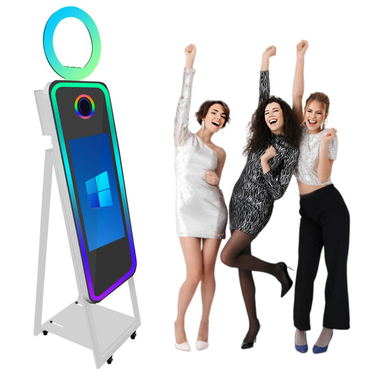 40in Portable Magic Mirror Photo Booth 21.5in Touch Screen Mirror Photo Booth with RGB Light Selfie Photo Booth for Christmas Wedding Event Party