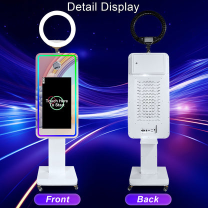 Magic Mirror Photo Booth 21.5/32" Touch Screen Camera Selfie DSLR Photobooth Machine with Software RGB LED Ring Light and Flight Case for Event Rental Wedding Party
