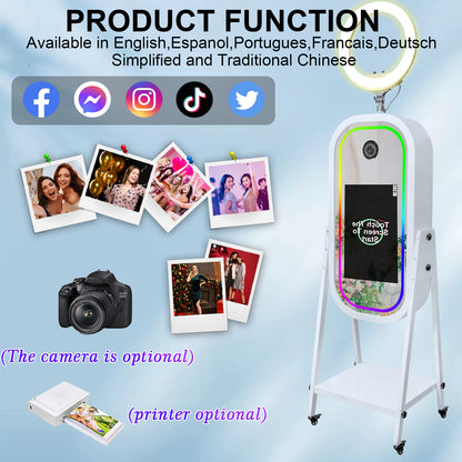 Magic Mirror Photo Booth Machine wiht 21.5" Touch Screen Mirror Photo Booth Selfie Photobooth Machine RGB Light for Event Rental Wedding Party