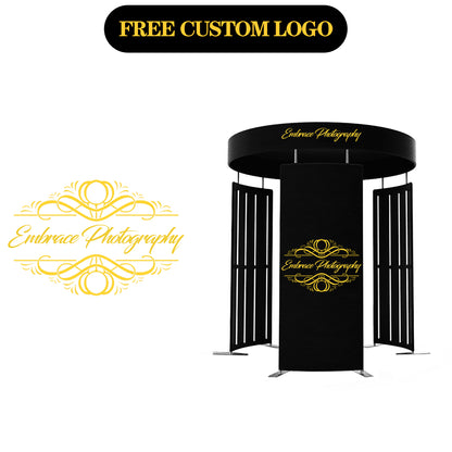 360 Photobooth Backdrop Photo Booth Enclosure Wall 8FT Backdrops with Top Customized Logo Video Selfie Rotating Background with 24 PCS LED Light Screen Stand for Rental Wedding Party