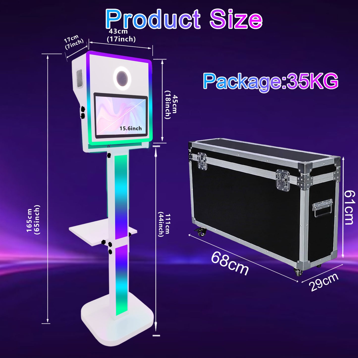 Mirror Photo Booth with Printer and DSLR Camera 15.6 inch Touch Screen Portable Photo Booth Selfie Photobooth Machine RGB Lights for Wedding Party Events Rental Christmas